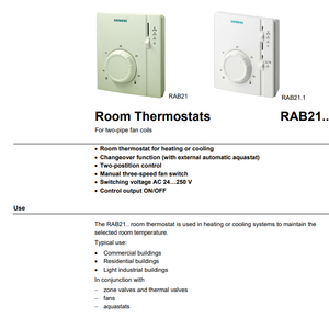 <span class=keywords><strong>Thermostat</strong></span> d'ambiance <span class=keywords><strong>Siemens</strong></span> avec interrupteur manuel pour le mode <span class=keywords><strong>chauffage</strong></span> ou refroidissement et fonction ventilateur RAB21 - Product Image 5