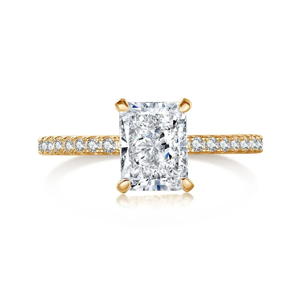 Perhiasan bagus persegi panjang zirkonia kubik cincin jari wanita berlapis emas desain awal S925 perak murni cincin pertunangan pernikahan