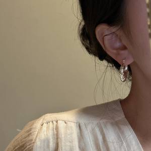 S925 Sterling Silver Korean Style Retro <b>Fashion</b> <b>Earrings</b> Simple Retro Design with Hollow Pleated Texture Version Niches - Product Image 3