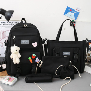 Trendy Large Unisex Summer <b>Backpack</b> Waterproof Fresh Color Block External <b>Frame</b> Panelled Canvas Five Piece Set - Product Image 5