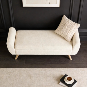 Banc de rangement en fausse fourrure d'agneau crème, tabouret de rangement long avec pieds en <span class=keywords><strong>bois</strong></span> <span class=keywords><strong>et</strong></span> accoudoirs latéraux, multifonctionnel - Product Image 2