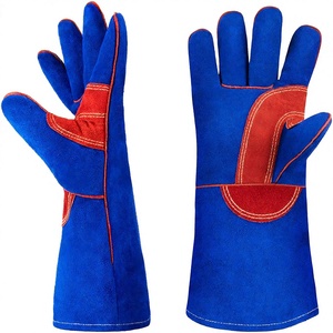 Blue Leather <b>Cow</b> Split Leather Welder Gloves with Reinforced One Piece Back Welding Gloves Welder Full Lined Welding Gloves - Product Image 1