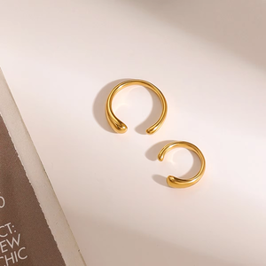 N & S 18K ต่างหูสแตนเลสสตีลสองโทนสองชั้นรูปตัว C รูปทรงเรขาคณิตแบบเรียบง่ายทันสมัย - Product Image 1