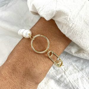 Charm Vintage Gift 6 Styles Gold Plated Metal Pearl Round Disc Paperclip Chain Girl Jewelry Women Bracelet - Product Image 3
