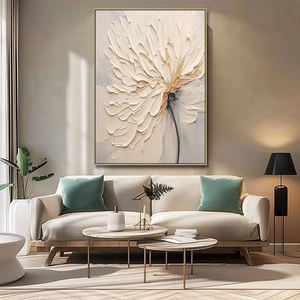 Quadro Moderno Bianco con Texture, Arte Decorativa, Fiori Astratti Fatti a Mano, Pittura 3D in Gesso su Tela con Spatola, Arte Murale - Product Image 3