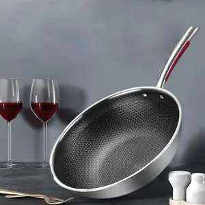 Wok de cuisine chinoise poêle wok en acier inoxydable 316 sain non revêtu avec couvercles