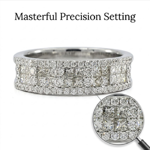 Anillo de Diamantes de Corte Princesa Multihilera en Oro Blanco de 18K Personalizado, Anillo de Boda Ancho para Mujer, OEM MOQ 1 - Product Image 2