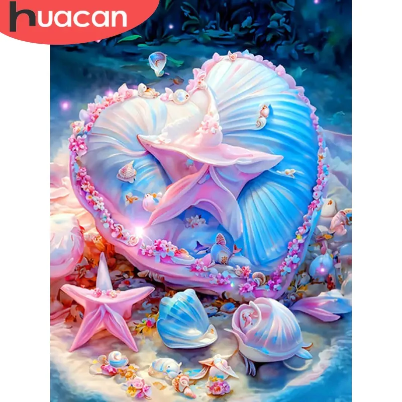 HUACAN 5D DIY Diamond Painting Shell Conch Customized Wholesale Mosaic Seascape Painting Embroidery Full Drills Art Kits