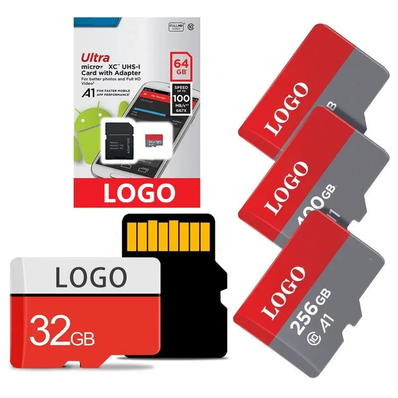 Orijinal özel Logo OEM yüksek hızlı sınıf 10 U3 mikro 32GB 64GB 128GB SD kart hafıza kartları adaptörü ile SanDiskk
