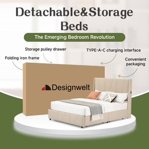 Base de Cama Moderna Minimalista Ajustable de Diseño Welt, Tamaño Individual/Matrimonial, con 4 Cajones de Almacenamiento, Tapicería de Cuero Sintético, Estructura de Metal, Cama Suave - Product Image 4