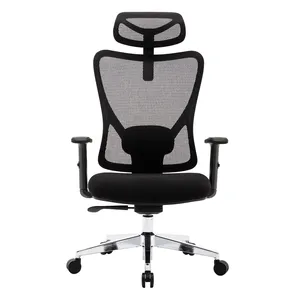 Kursi meja punggung tinggi ergonomis dengan penyangga Lumbar 2D, kursi kantor jaring besar dan tinggi dengan lengan dan sandaran kepala yang dapat disesuaikan