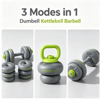 Ensemble d'haltères souples réglables 3-en-1, barre de musculation et kettlebell convertibles, capacité 40 kg, rempli de sable de fer, anti-collision