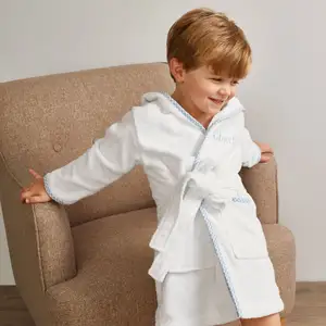 Custom Logo 100% Cotton White Terry Cloth Bathrobe Kids Baby Children'S Bathrobe With Hooded In Stock