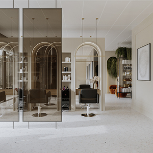 Établi de salon de coiffure à la mode présentoir de salon de beauté personnalisé LED étanche écologique pour la décoration intérieure de salon - Product Image 3