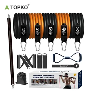 TOPKO Fitness Long Arm Rope 5 Pc Resistance Bands Set with Foam Handles Resistance Band Tube Set for Home