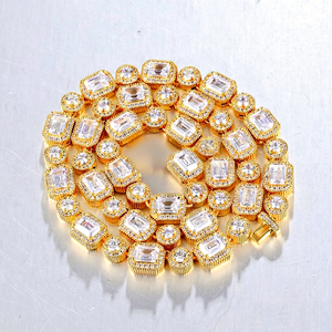 Bling Luxury Sterling <b>Silver</b> & Yellow Gold Crystal Iced <b>Choker</b> Necklace Cuban Link Chain Women's Hip Hop Engagement Wedding Gift - Product Image 1