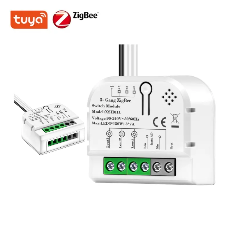 3 Gang Mini Tuya Zigbee Wifi Smart Light Relay Wall Switch Module With Alexa Google Home APP Remote AC DC
