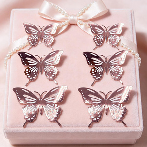 Farfalle Decorative in Metallo Oro Rosa, Set da 6 Pezzi, Decorazione da Parete, Ritagli per Decorazioni Festive - Product Image 4