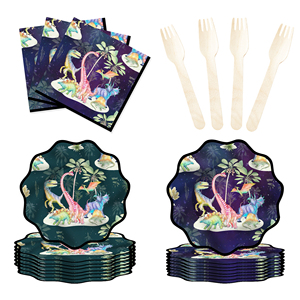 Assiettes, gobelets et serviettes en papier jetables à thème animal dinosaure DAMAI avec un ensemble de vaisselle mignon pour les fournitures de fête - Product Image 3