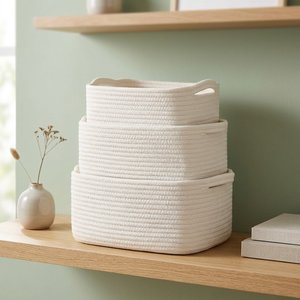 Panier de rangement rectangulaire en tissu avec poignées – Organisateur polyvalent simple pour un rangement soigné - Product Image 4