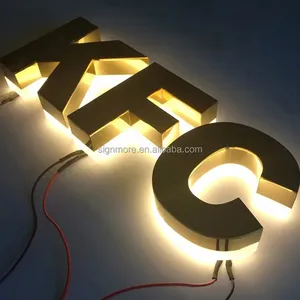 Hochwertige Außen beschilderung Business Logo Benutzer definierte 3D Acryl Edelstahl Brief Halo Back Led Beleuchtung Schild