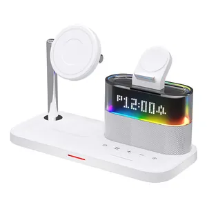 2024 más nuevo 5 en 1 cargador inalámbrico plegable reloj despertador LED RGB luz 15W cargador inalámbrico para iPhone