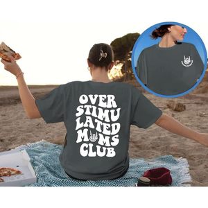 Yuyiify Oversized T-Shirt Women Plus Size 100% Cotton Graphic <b>Tee</b> Overstimulated Moms Club Skeleton Print Funny Mom Top - Product Image 5