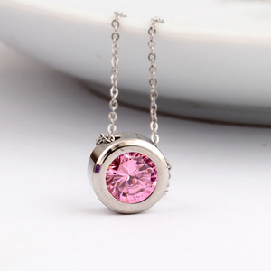 Stainless Steel Round Diamond Pendant <b>Necklace</b> Bezel Setting Everyday Wear 11MM Ball Shape Geometric Design White And <b>Pink</b> - Product Image 5