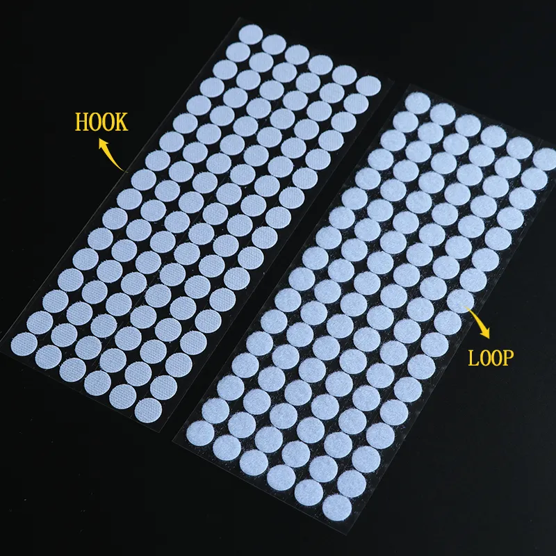 15mm 500pairs Self-Adhesive Strong Sticky Die Cut Colored Printed Logo Back Glue Hook And Loop Round Dots/ Circles/ Tape