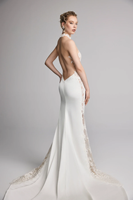 Robe de mariée sirène MLF728 pour femme, col halter, dentelle sexy avec rubans, tulle