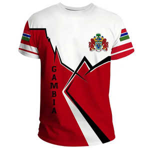 T-shirt Gambia per il 58° Anniversario dell'Indipendenza, Stampa Stile Bandiera, <span class=keywords><strong>Magliette</strong></span> Personalizzate con Collo Tondo per <span class=keywords><strong>Uomo</strong></span> - Product Image 1