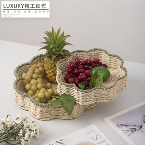 Handmade Woven Paper Rope Storage <b>Basket</b> Flower Shape Eco Friendly Food Container Living Room Snack <b>Tray</b> Desktop Organizer - Product Image 5