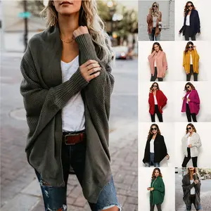 Wholesale long sweater cardigan women fashion solid color loose knit cotton cardigan women sweater coat