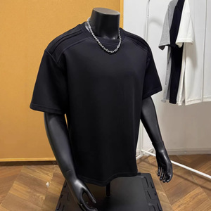 Camiseta de Verano para Hombre, Estilo Americano, Vintage, Lisa, de Hombros Caídos, Manga Corta, Sin Arrugas, Ajuste Holgado, Color Sólido - Product Image 4