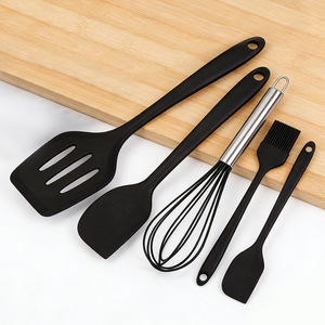 Silicone Kitchen Utensil Set 5 Piece Black Heat Resistant Spatula Whisk Brush Cooking Tools - Product Image 4