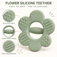Anneau de dentition pour bébé en silicone en forme de pétale de fleur, barre centrale ronde, prise en main facile, multi-textures, qualité alimentaire, sans couture, cadeau pour nouveau-né, OEM ODM, vente en gros