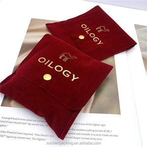 Bijoux en velours de couleur bordeaux emballage cadeau enveloppe pochette sac avec bouton doré pochette à rabat en velours pour boucles d'oreilles bague collier - Product Image 2