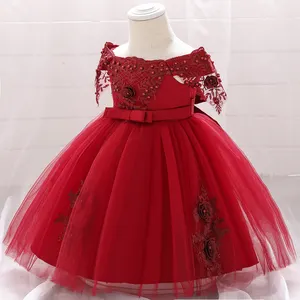 MQATZ European Style Embroidered Flower Dress Kids Formal Wedding Party Dress Kids Princess Ball Gown Kids