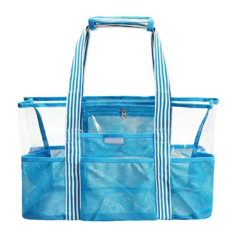 Bolsas transparentes em PVC personalizadas para mulheres, sacolas de banho transparentes à prova d'água com bolso de malha, moda verão