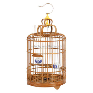 Cage à oiseaux ronde en bambou avec accessoires cage à oiseaux vintage cages suspendues avec gobelets d'alimentation pour petits oiseaux perroquet - Product Image 1