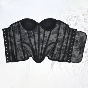 Corsetto Sopraseno <span class=keywords><strong>Sexy</strong></span> in Pizzo Floreale con Stecche in Acciaio e Scollo a V, Bustier Velato da Donna in Tinta Unita per Feste - Product Image 3