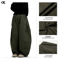 Pantalon cargo large YOFA en toile vert militaire unisexe, design rétro personnalisé de haute qualité, délavé, coupe ample amincissante, teint uni