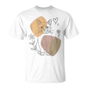 T-shirt minimalista con gatto birmano in stile line art, unisex, per adulti, girocollo, manica corta, stampa digitale - Product Image 1