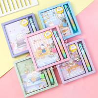 Ensemble cadeau de carnet de notes avec cadenas mignon de dessin animé pour filles et enfants, stylo 6 couleurs inclus, carnet de notes kawaii, boîte cadeau de papeterie