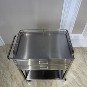 Troli Klinik Rumah Sakit Salon Kecantikan Medis dari Baja Anti Karat dengan 2 Laci 4 Roda Furnitur Komersial yang Tahan Lama - Product Image 3