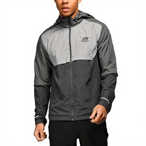 Veste coupe-vent sans capuche pour homme, respirante, col mandarin, color-block, sportive, fermeture éclair sur le devant, gris noir, nylon/polyester - Product Image 1
