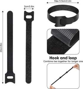 環境に優しい両面粘着式調整可能コードストラップ、カスタムカラーのフックアンドループタイ付きケーブルオーガナイザー - Product Image 2