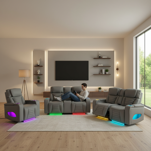 Modern Chesterfield Eco-Leather Extendable Power Reclining <b>Sofa</b> Set LED Lights Storage Sponge Filled Metal <b>Legs</b> <b>for</b> Living Room - Product Image 1