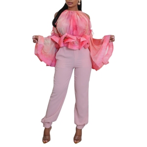 Blusa de Moda para Mujer con Estampado de Grafiti Sexy, sin Tirantes, de Malla, con Mangas Acampanadas - Product Image 3