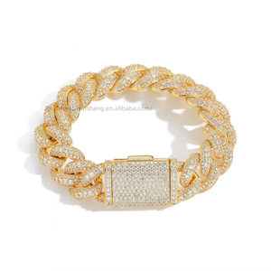 18Mm Wide Cuban <b>Bracelet</b> With Three Rows of Zirconium Classic Cuban <b>Bracelet</b> <b>Copper</b> Studded With Zirconium Tanjing Fashion - Product Image 5